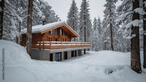 Wallpaper Mural Snow-covered Scandinavian chalet with minimal winter design  Torontodigital.ca