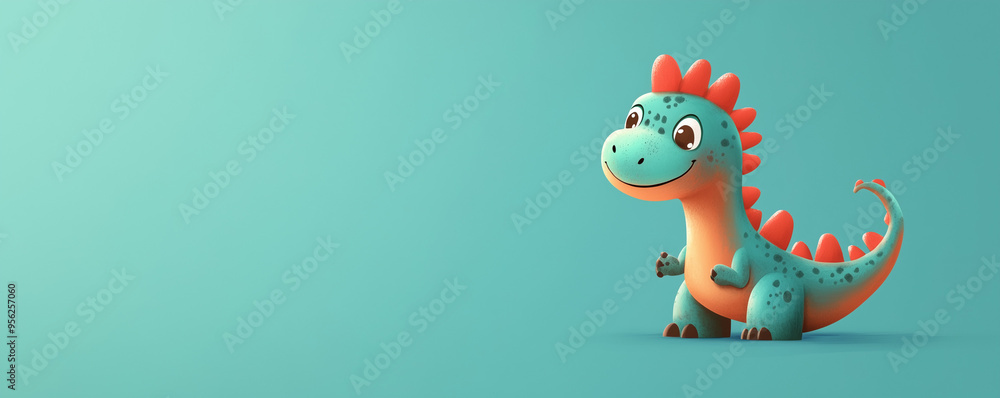 Fototapeta premium Cute color Baby Dinosaur Illustration with Space for Text
