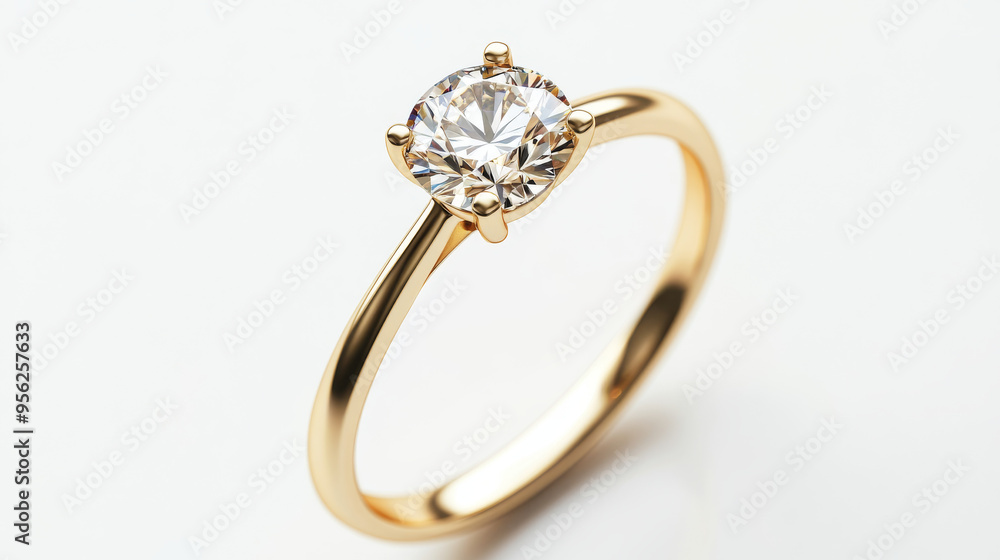 Beautiful gold diamond ring set against a white background. Beautiful gold diamond ring set against a white background.