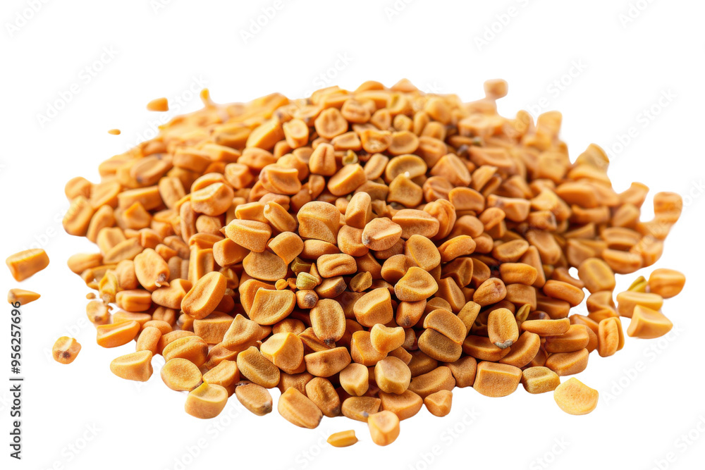 Close-up of a pile of fenugreek seeds, showcasing their unique shape and texture. Ideal for culinary and health-related content. Close-up of a pile of fenugreek seeds, showcasing their unique shape and texture. Ideal for culinary and health-related content.