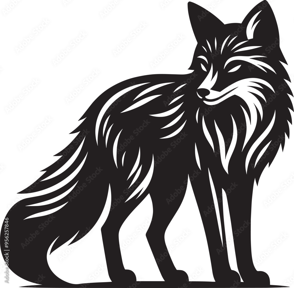 Obraz premium Fox animal Silhouette isolated on white background Minimalist fox vector illustration