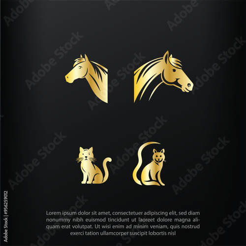 Custom Horse and Cat gold Logo Sets: Stand Out with Style, Horse  Cat Logo set Design Animals Vector design ai generated