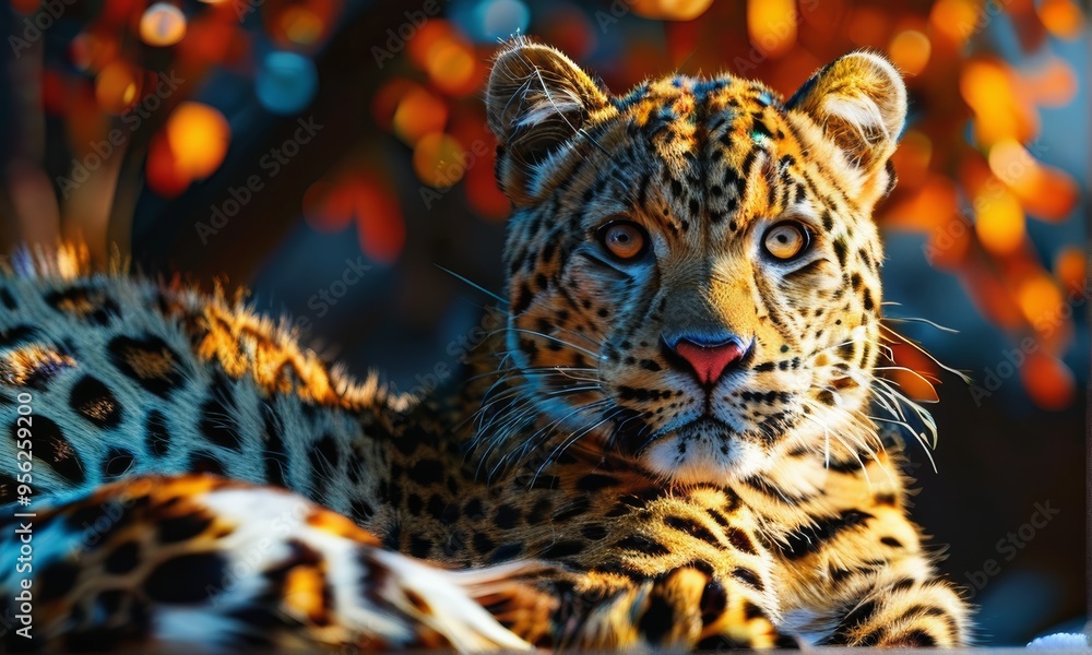Obraz premium Amur Leopard in Vibrant Sunset Light