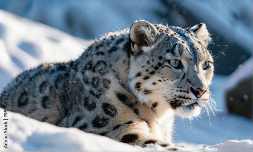 Fototapeta premium Snow Leopard Resting in Winter