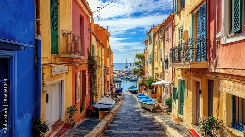 Fototapeta premium Colorful Houses & Boats in a Mediterranean Village