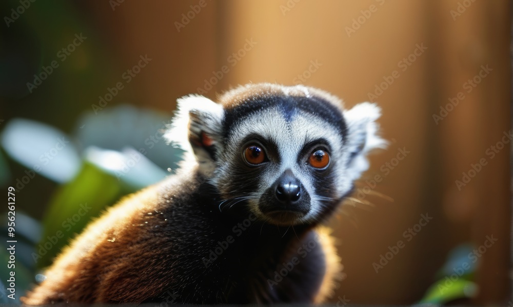 Fototapeta premium Blue-eyed Black Lemur Close-up with Expressive Eyes