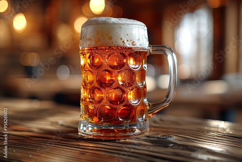 A glass of beer at a traditional beer festival with copy space ,blur background