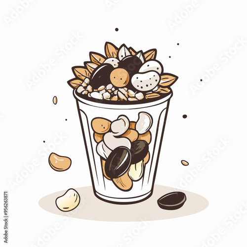 Colorful Trail Mix in Cup with Variety of Nuts and Dried Fruits Illustration