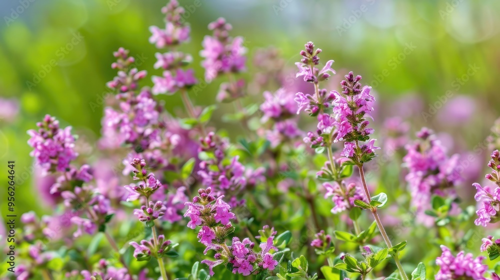 Blossoming fragrant Thymus serpyllum Breckland wild thyme creeping thyme or elfin thyme close up macro photo Beautiful food and medicinal plant in the field in the sunny day Blossoming fragrant Thymus serpyllum Breckland wild thyme creeping thyme or elfin thyme close up macro photo Beautiful food and medicinal plant in the field in the sunny day