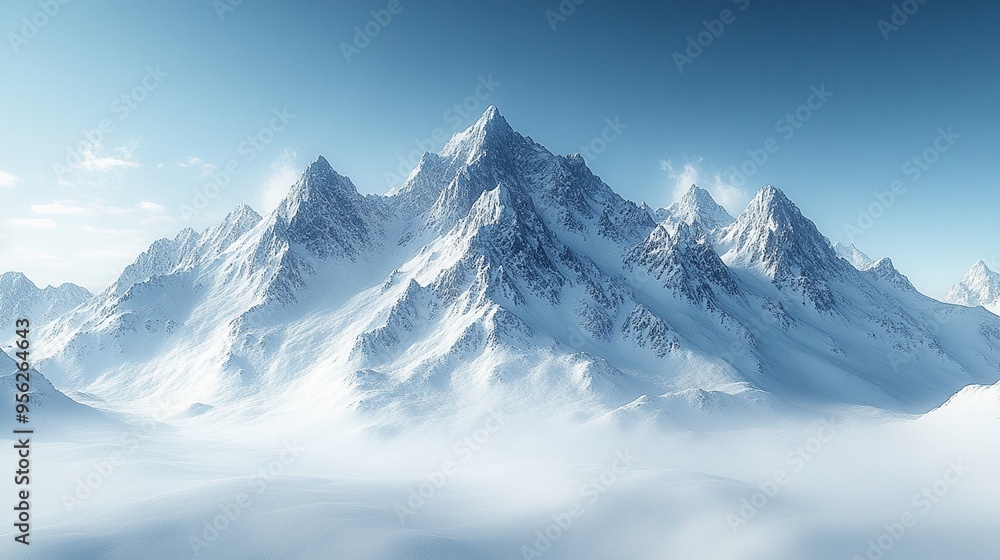 Majestic Peaks Above the Clouds: Snow-capped mountain range piercing a sea of clouds, bathed in ethereal light. Majestic Peaks Above the Clouds: Snow-capped mountain range piercing a sea of clouds, bathed in ethereal light.