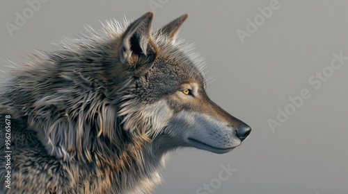 Grey Wolf Canis lupus in Profile Looking Left Mouth Slightly Open Winter captive animal photo