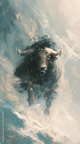 Wallpaper Mural Charging Bull Painting: An Embodiment of Power and Energy Torontodigital.ca