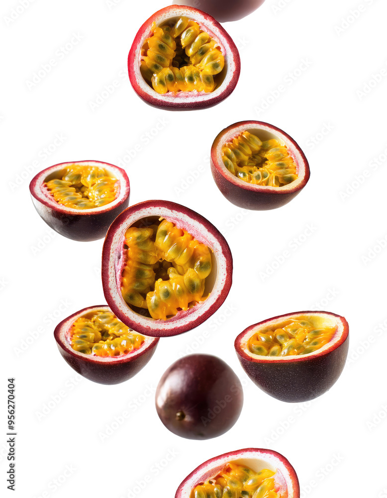 Passion fruit slices on white background Passion fruit slices on white background