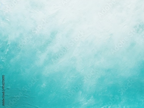 Cyan and white gradient noisy grain background texture painted surface wall blank empty pattern with copy space for product design or text 