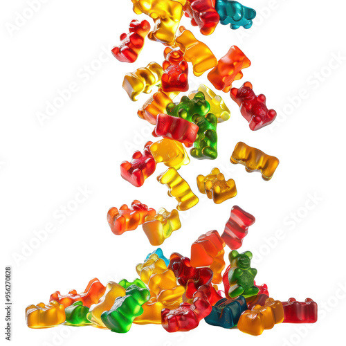 Colorful Gummy Bears Isolated on Transparent or White Background, PNG