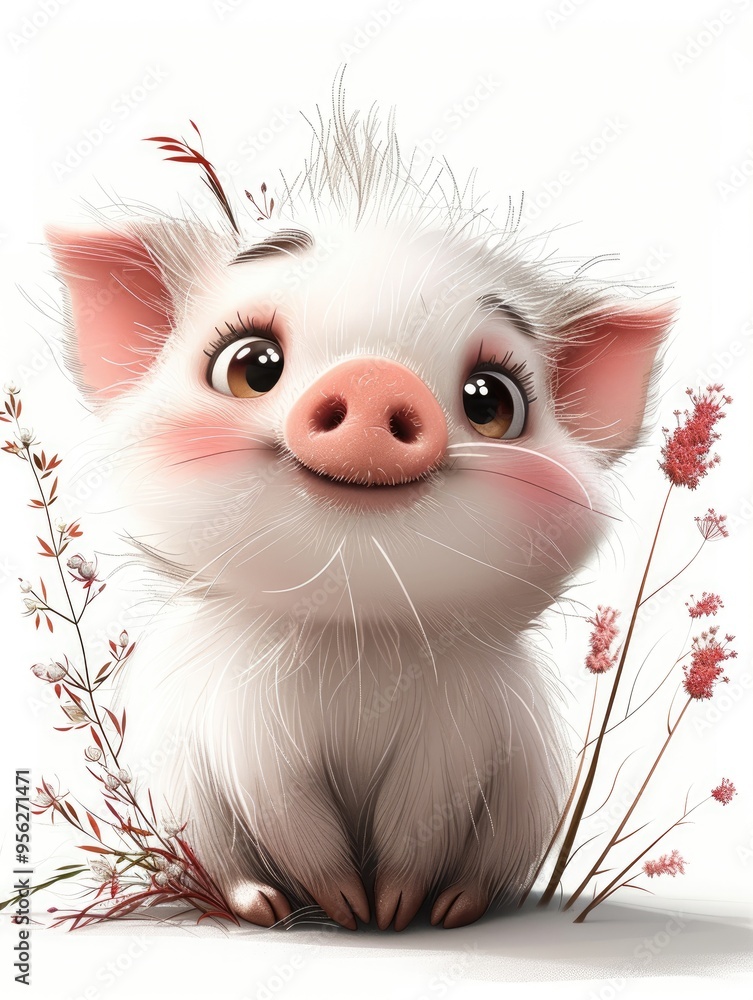 Cartoon pig with a cheerful smile and pink snout on a clean white background. Cartoon pig with a cheerful smile and pink snout on a clean white background.