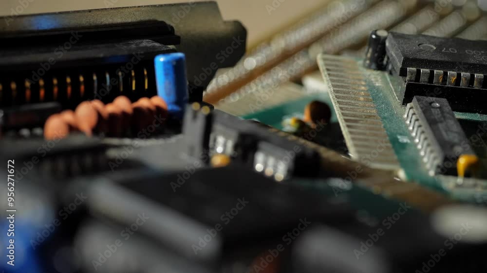 Old video cards, network cards and motherboards close-up Old video cards, network cards and motherboards close-up