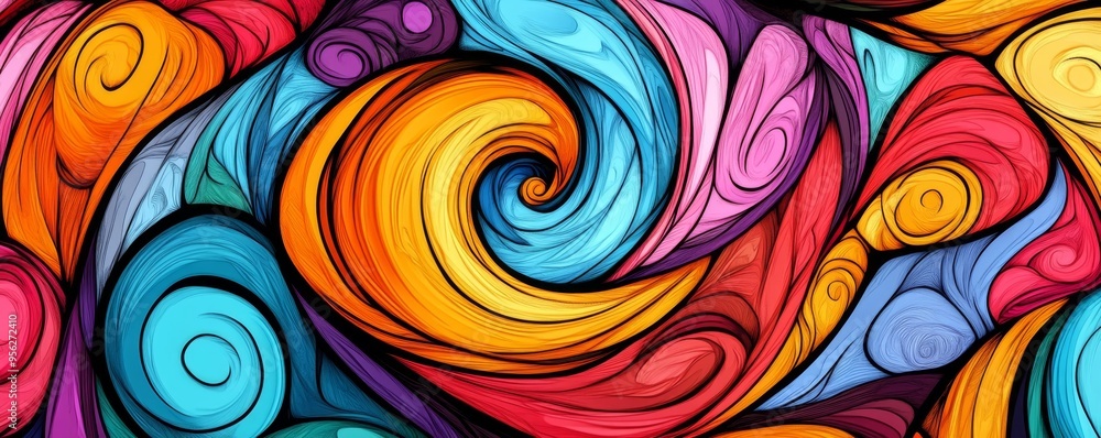 Whimsical Swirling Spiral Doodle with Vibrant Colors and Expressive Lines Whimsical Swirling Spiral Doodle with Vibrant Colors and Expressive Lines