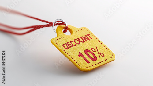 Yellow Textured Discount Tag with 10 Percent in Red on Twisted Cord photo