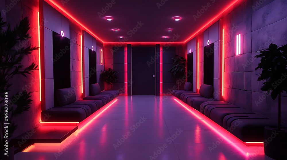 A futuristic virtual reality chamber, with soft, padded walls in a metallic finish, an expansive, open layout free of obstacles, and integrated motion sensors, A futuristic virtual reality chamber, with soft, padded walls in a metallic finish, an expansive, open layout free of obstacles, and integrated motion sensors,