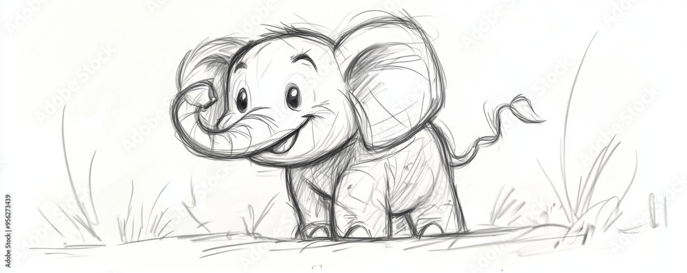 Playful Doodle Sketch of Happy Elephant with Childlike Charm Playful Doodle Sketch of Happy Elephant with Childlike Charm