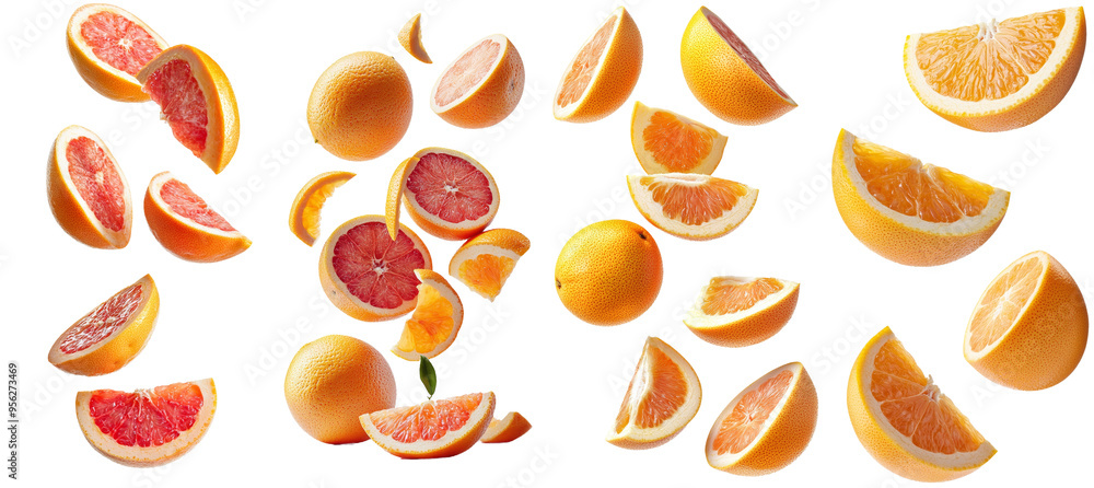 Isolated falling grapefruits, full depth of field, on white Isolated falling grapefruits, full depth of field, on white