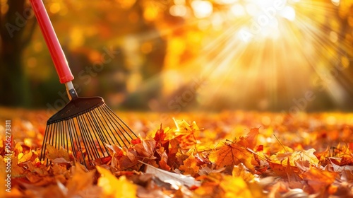 Wallpaper Mural Fall leaves with rake Torontodigital.ca