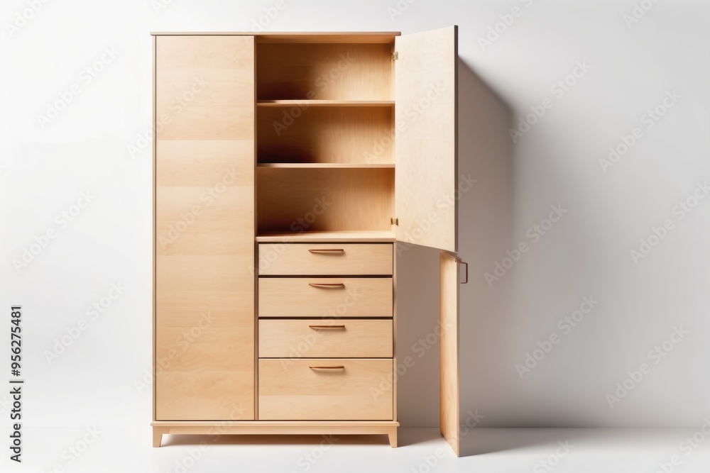 empty wooden cabinet with drawers and shelves empty wooden cabinet with drawers and shelves