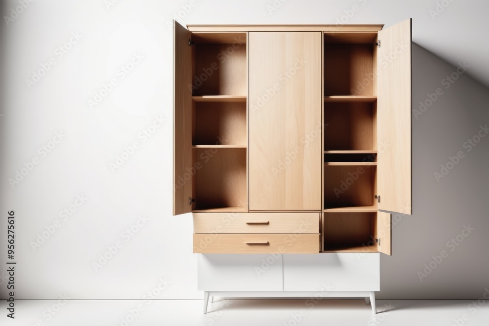 empty wooden empty shelves for interior design isolated white background empty wooden empty shelves for interior design isolated white background
