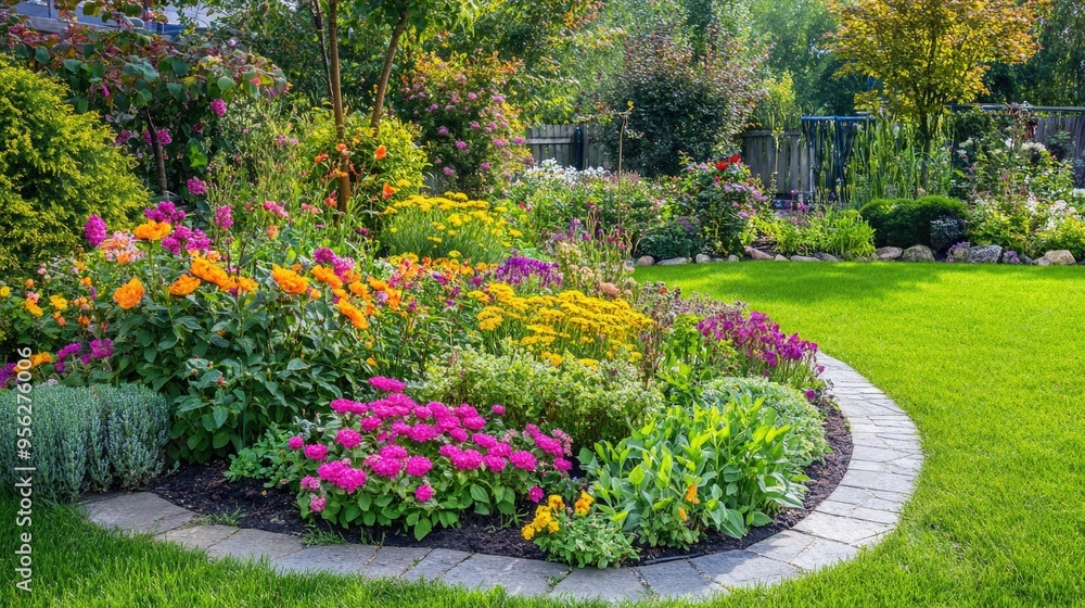 Fototapeta premium Zagospodarowany ogród kwiatowy