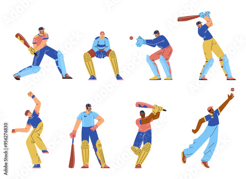 Set of cricket characters.