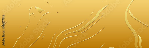 Stylish banner, cover design. Gold textured metallic background, gold texture, embossing. Geometric abstract pattern with spots, cracks, scratches, lines. Grunge overlay layer.