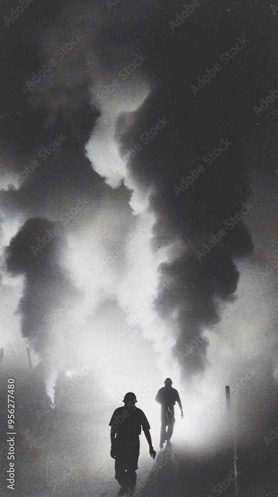 Silhouettes of Industrial Workers in Smoke Silhouettes of Industrial Workers in Smoke
