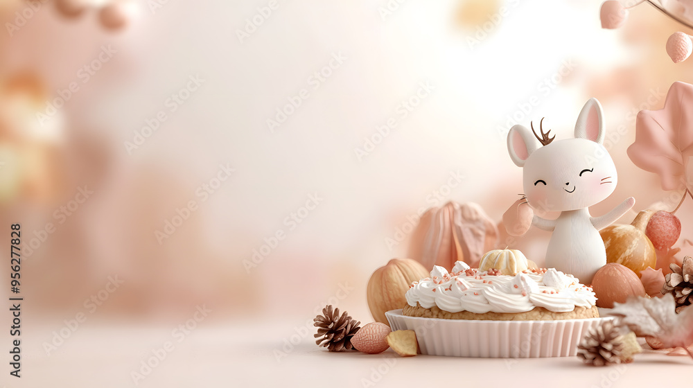 Woodland creatures with a Thanksgiving pie cozy scene Woodland creatures with a Thanksgiving pie cozy scene