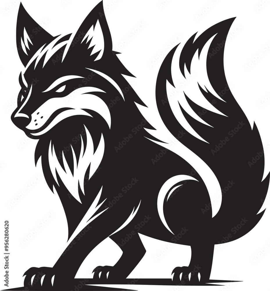 Obraz premium Fox animal Silhouette isolated on white background Minimalist fox vector illustration