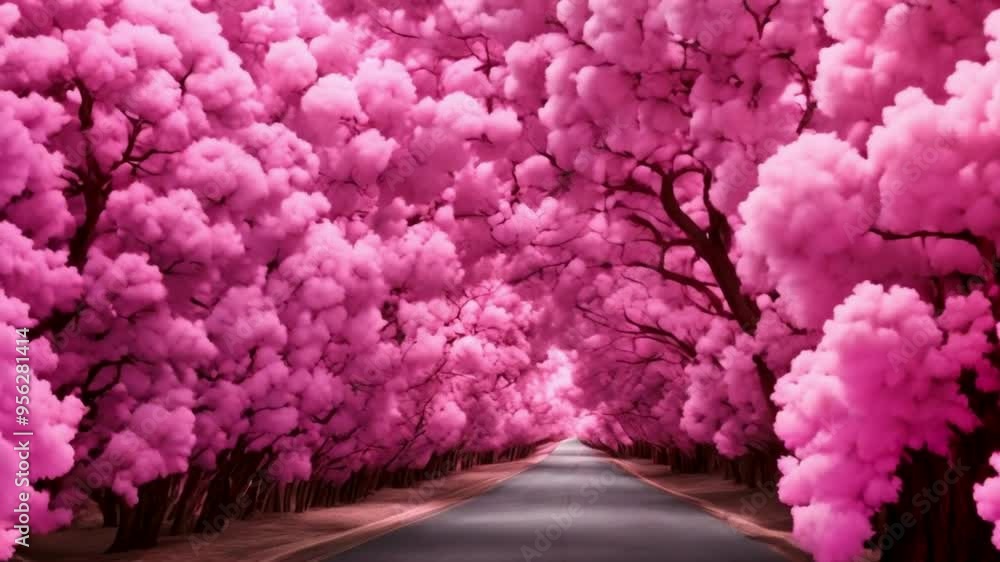 Pink Tree Tunnel in a Fantasy Road Pink Tree Tunnel in a Fantasy Road