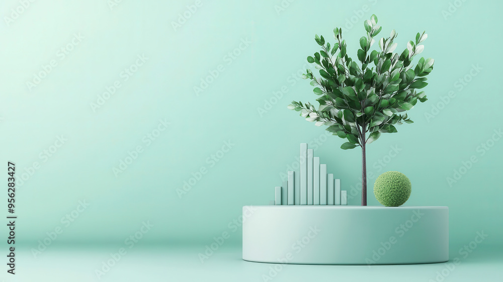 Business growth analysis, digital trees and growth charts, 3D illustration Business growth analysis, digital trees and growth charts, 3D illustration