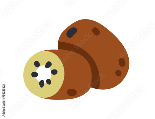 Kiwi fruit, cut half with green flesh and seeds. Fresh exotic berry, natural ...