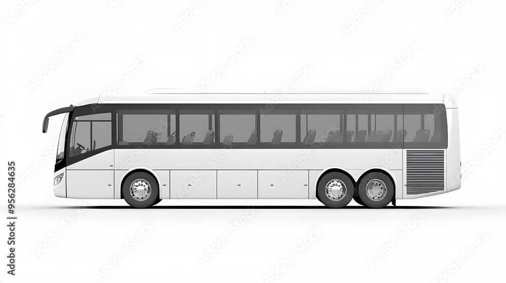 white modern luxury coach bus isolated on white background, side view.