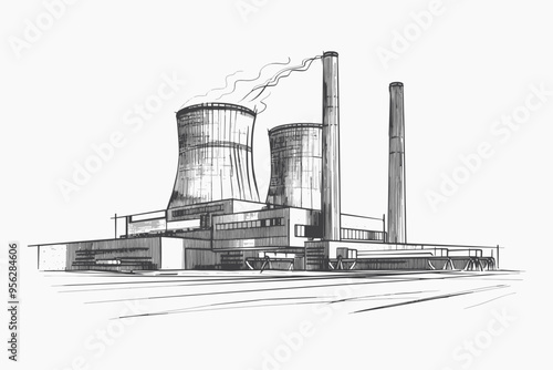 Industrial power plant sketch illustration