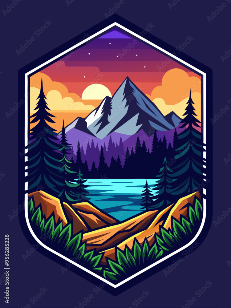 Mountain Landscape with Lake and Sunset Mountain Landscape with Lake and Sunset