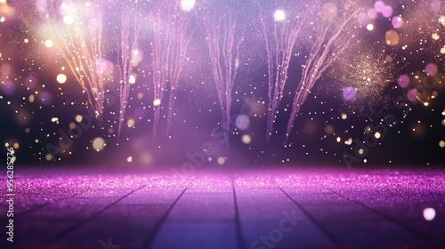 A stage glittering with fireworks, evoking a holiday spirit.