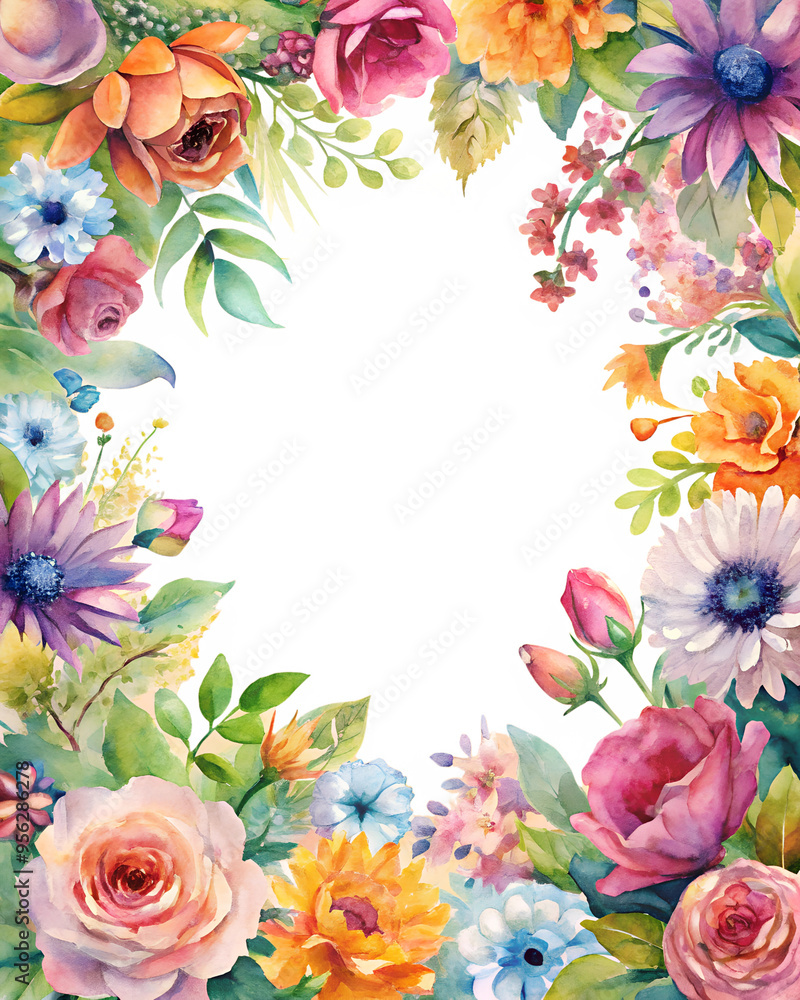 Fototapeta premium vibrant watercolor floral frame transparent background