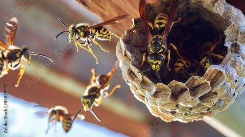 Wasp nest hanging on gutter
 photo