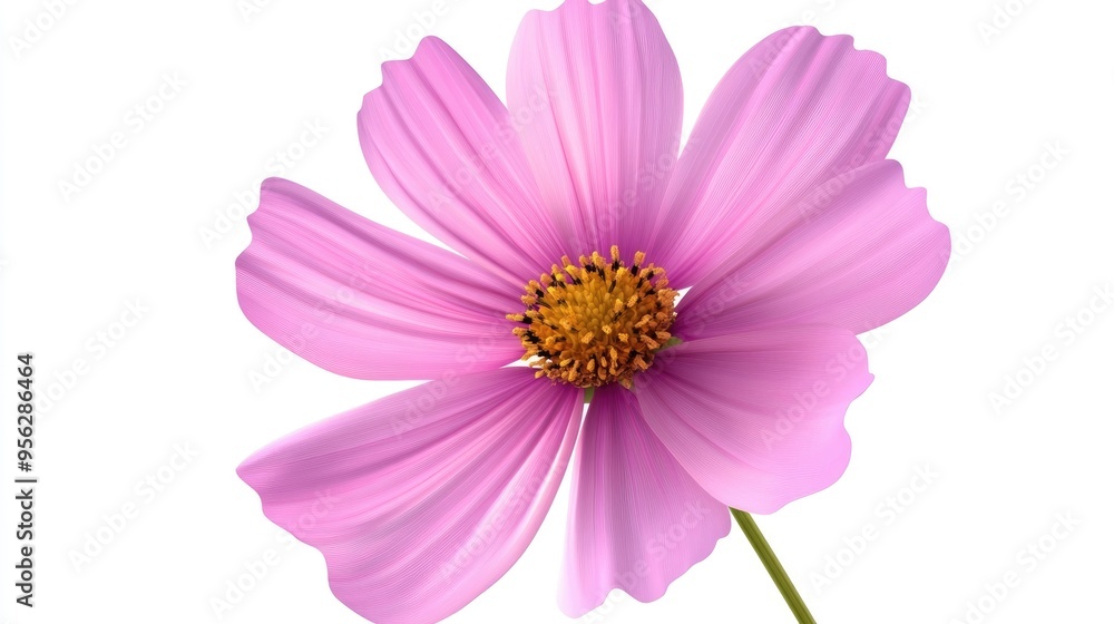 Isolated pink cosmos flower in a 3D cartoon rendering on a white background featuring floral depth of field and a clipping path Isolated pink cosmos flower in a 3D cartoon rendering on a white background featuring floral depth of field and a clipping path