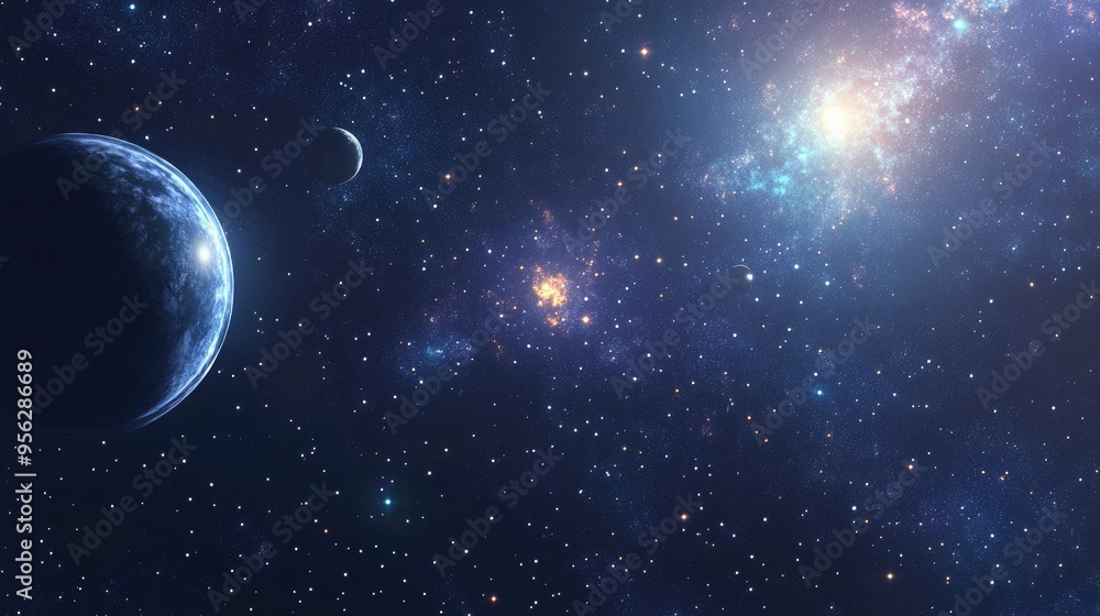 Obraz premium 3D render of a galaxy stars and planet in cartoon style
