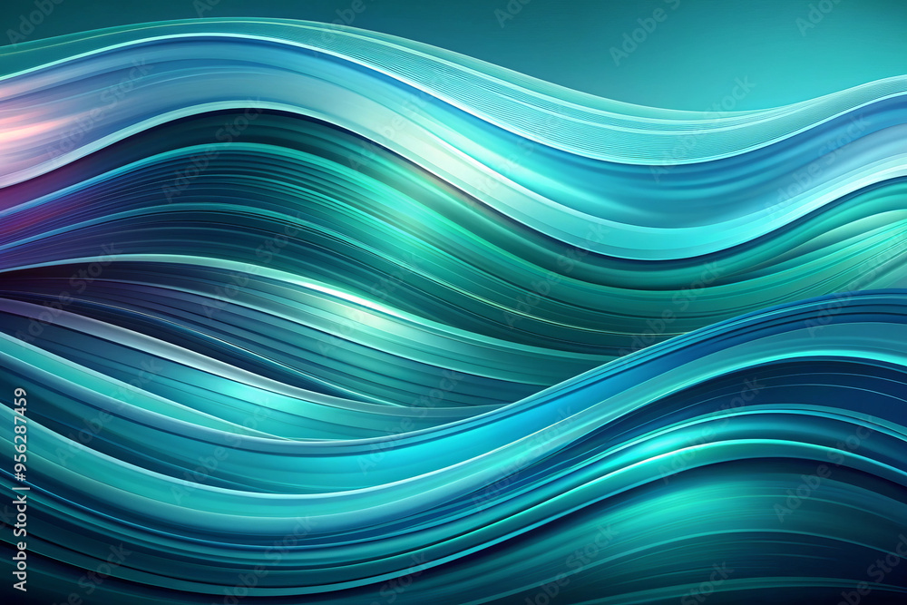 Fototapeta premium Smooth Flowing Waves in Shades of Blue and Teal with Curved Lines