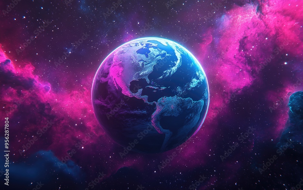 Earth with a galaxy background in a 3D cartoon rendering Earth with a galaxy background in a 3D cartoon rendering