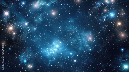 Night starry sky in the Northern hemisphere depicted in a 3D cartoon rendering featuring various cosmic bodies and constellations Small bright lights represent the stars against a space background