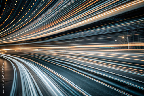 Motion Blur of Light Trails on a City Road at Night